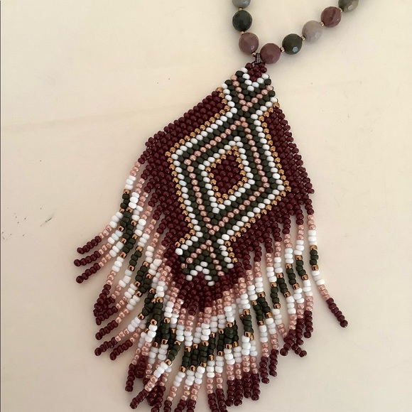 Imperial jasper necklace with handmade beaded fringed pendant - Picture 2 of 3